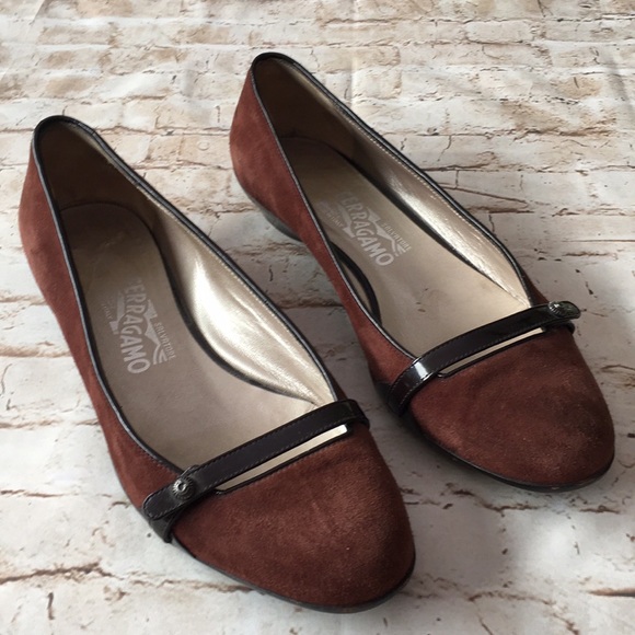 Salvatore Ferragamo Shoes - Ferragamo Brown Suede Patten Leather Trim Flat